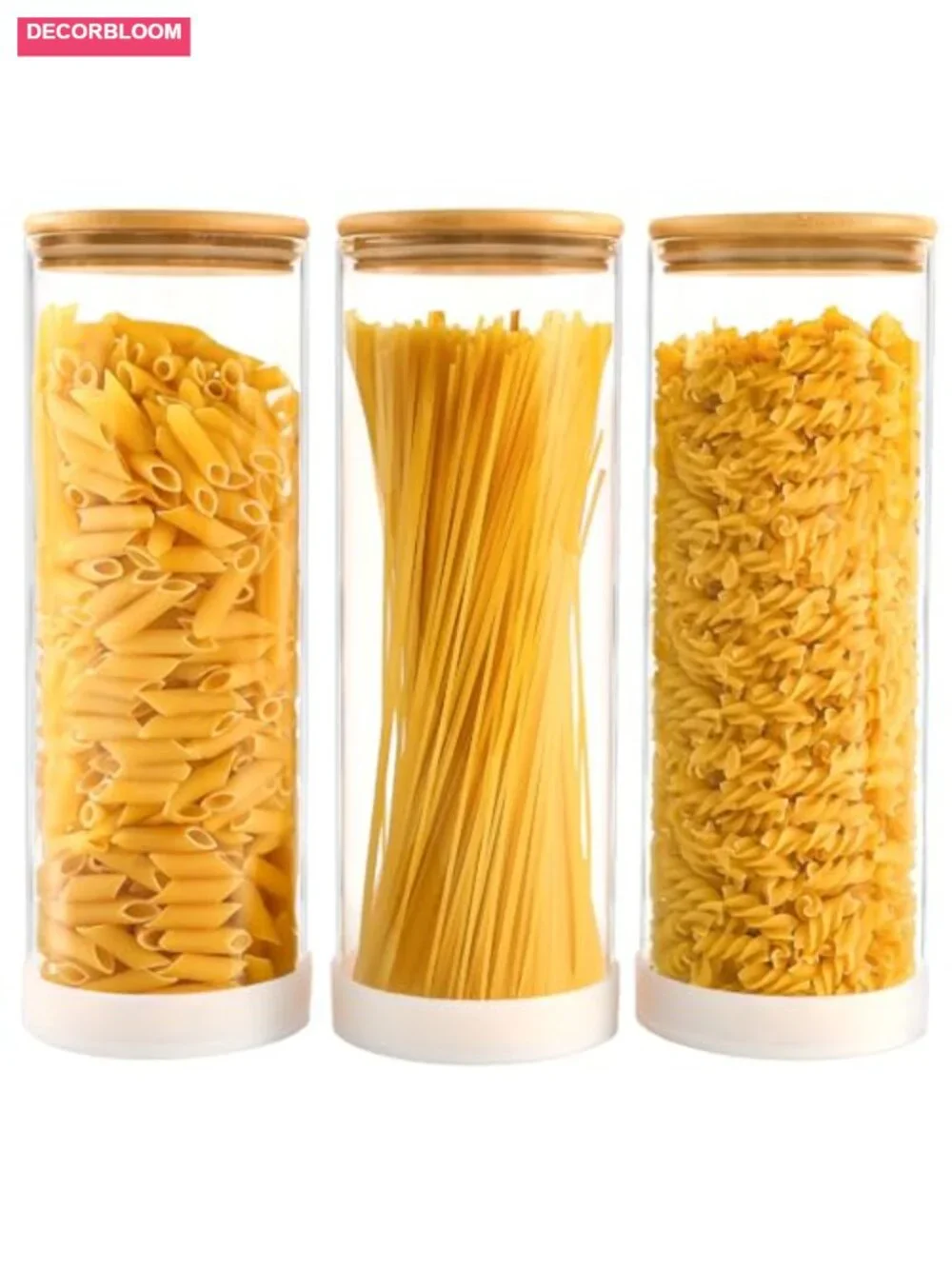 Large Airtight Pasta Storage Canisters with Bamboo Lids - 3 Pack
